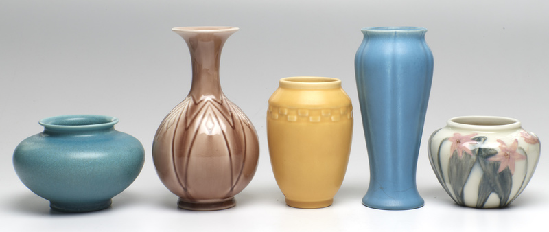 Rookwood Pottery vases, five