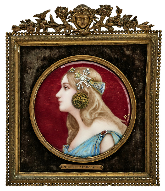 French enamel framed portrait plaque