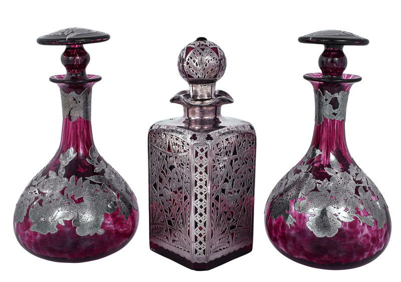 American Art Nouveau decanters, group of three