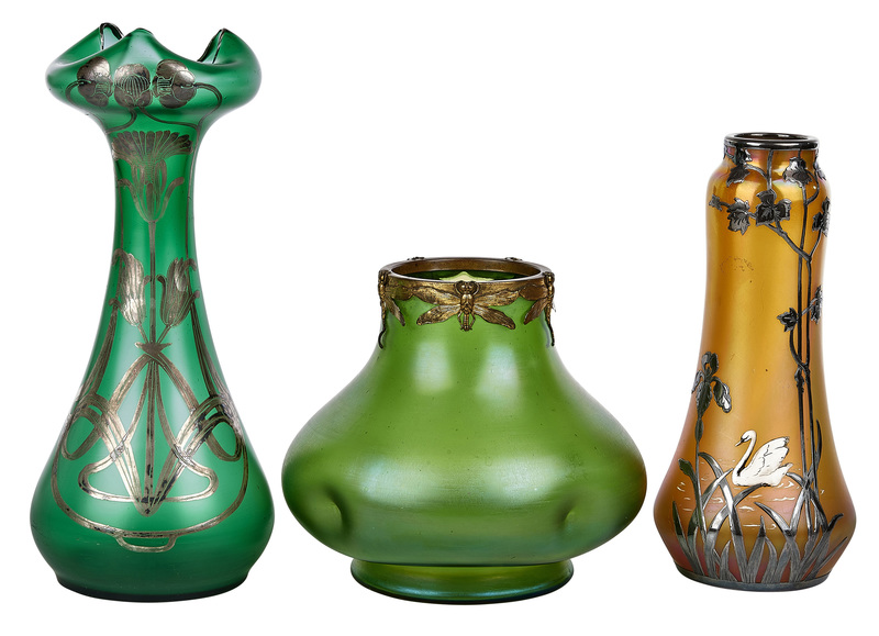 Austrian Art Nouveau Glass vases, group of three