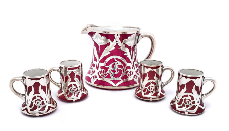 American art nouveau pitcher and cups