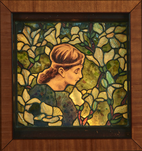 Tiffany Studios Young Lady in Magnolia Tree window
