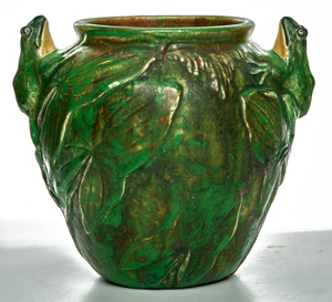 Weller Coppertone double frog vase