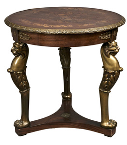 19th century French Empire style bronze ormolu and marquetry salon table