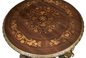 19th century French Empire style bronze ormolu and marquetry salon table