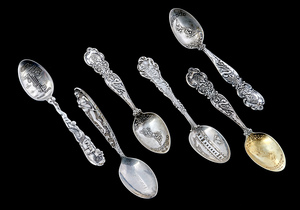 Sterling silver souvenir spoons, group of six