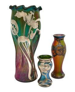 Loetz vase and two Austrian vases